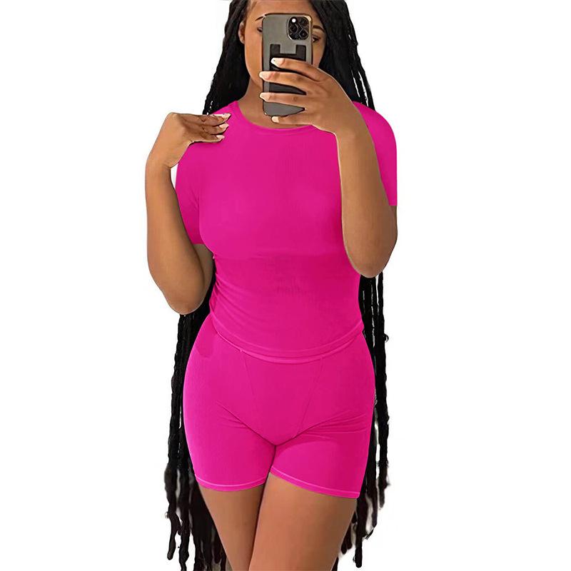 

Women s Slim-Fit Round Neck T-Shirt & High-Waisted Pants Set - Street Style Extra Large