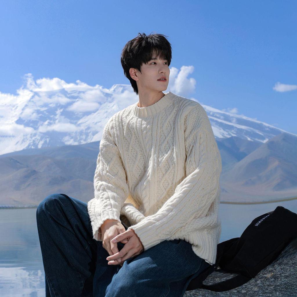 Men's Japanese Retro Hong Kong Literary Knit Sweater - Twisted Pattern, Round Neck, Autumn Casual