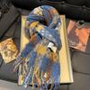 New soft waxy blue and white plaid fringed scarf Korean warm autumn and winter thickened atmosphere scarf