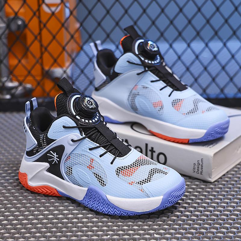 2025 spring new middle-aged and older boys mesh ventilation training running competition sports children's knob basketball shoes