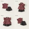 Girl Summer Cotton Plaid Twopiece Set With Short Sleeve Top And Shorts For Kids Age 3 To 8