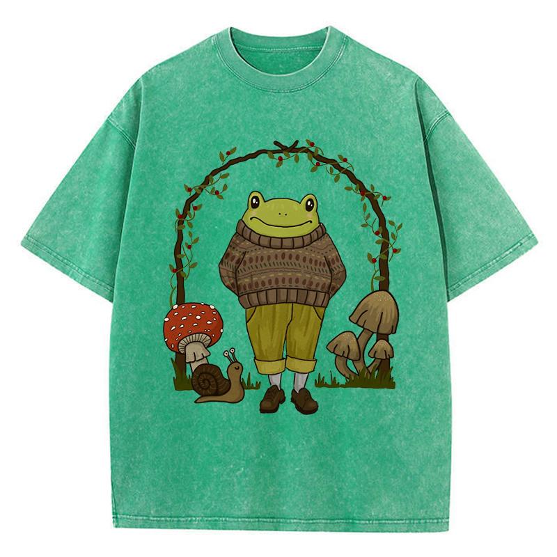 Vintage Frog Mushroom Print Woman Washed T-Shirts Breathable Cotton T-Shirt Casual Short Sleeve Summer Oversized