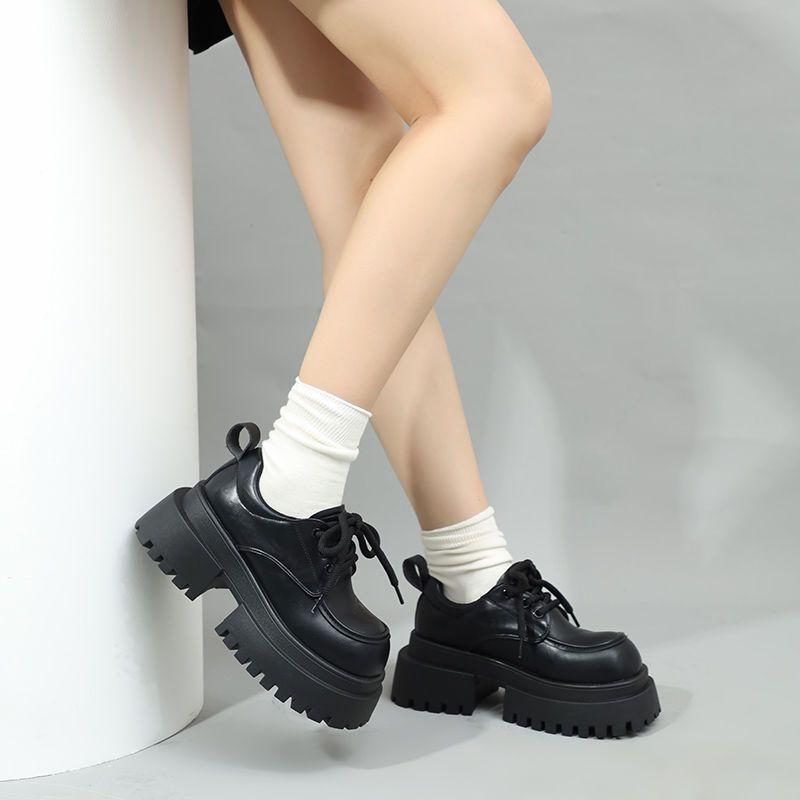 British Style Womens Loafers With Thick Heel Pu Leather Casual Shoes For Daily Wear