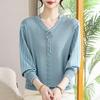 Fashion Casual V-Neck Lace-Up Knitwear Pullover for Women: Long-Sleeved Mother's Day Top