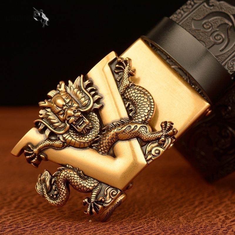 Carved Alloy Buckle Automatic Buckle Trouser Belt Genuine Leather Men's Belt Casual All-match Belt