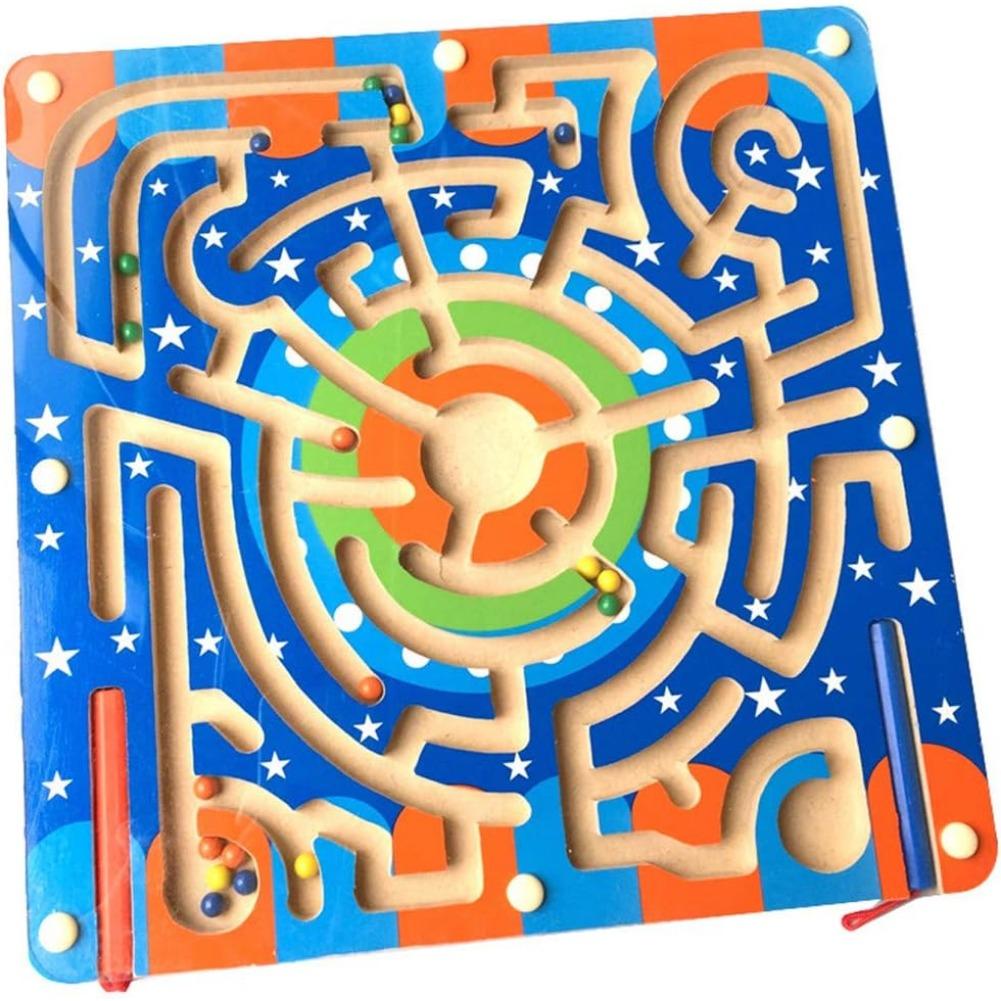 Wooden Magnet Beads Labyrinth Magnetic Maze Puzzle Educational Board Game Interactive Labyrinth Toy for Children Toddlers