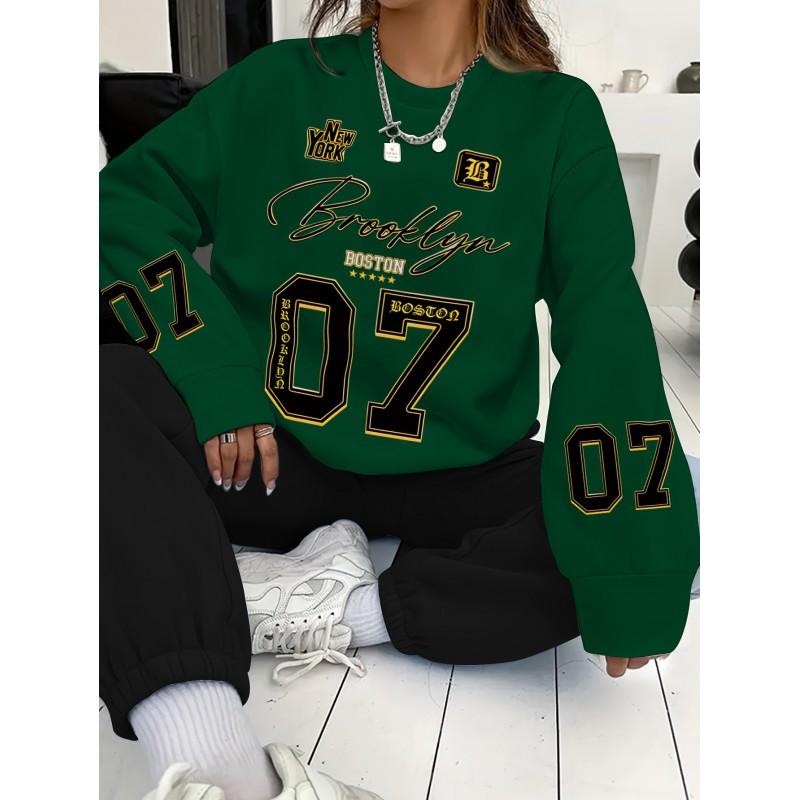 Womens Casual Oversized Round Neck Sweatshirt With 3D Letter Print Lightweight Comfort Fit