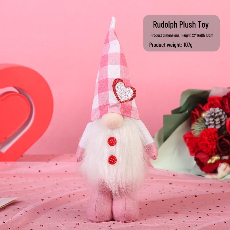 Valentine s Day Pink Plaid Hat Faceless Gnome Couple Decoration Ornament розовый