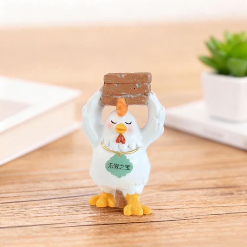 Resin Chicken Figurines with Brick Chicken Garden Statues Decors Decorative Ornament for Home Table Desk Yard Decors