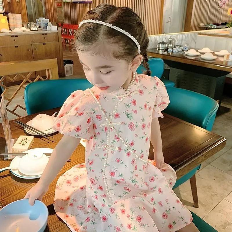 Girls Summer Thin Cheongsam Dress Baby Princess Ancient Costume Skirt For Kids 100cm