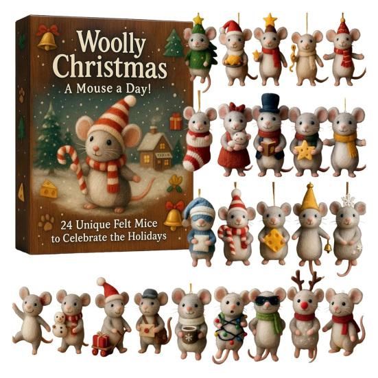 2025 Felt Mouse Advent Calendar 24-Day Christmas Countdown with Handmade Felt Mice Ornaments Holiday Keepsakes for Home Decor Collectors