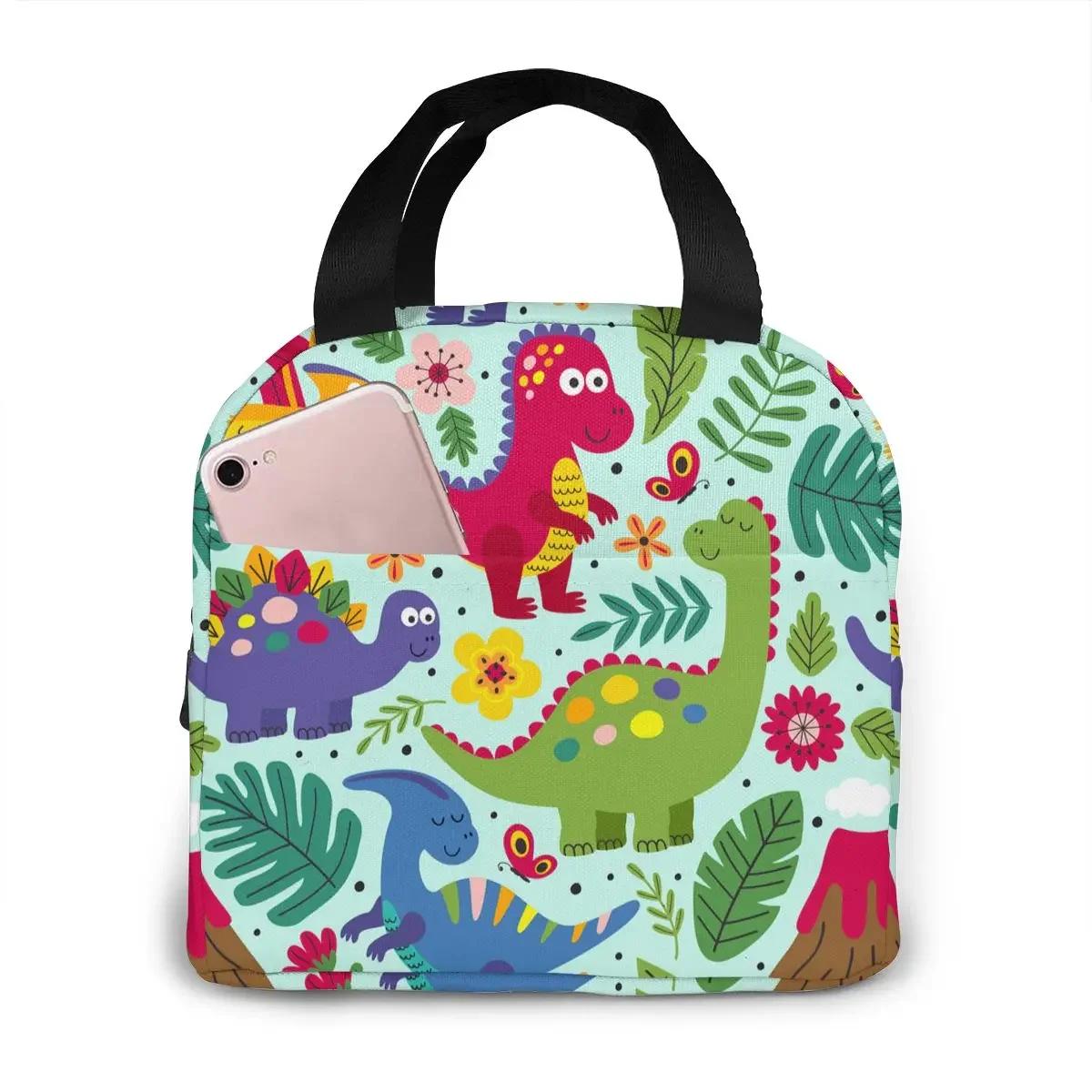 

Мультяшный динозавр холст портативный холодильник сумка для обеда модные термоизолированные пищевые пакеты еда пикник ланч-бокс сумка для взрослых детей 22x20x13CM темно серый