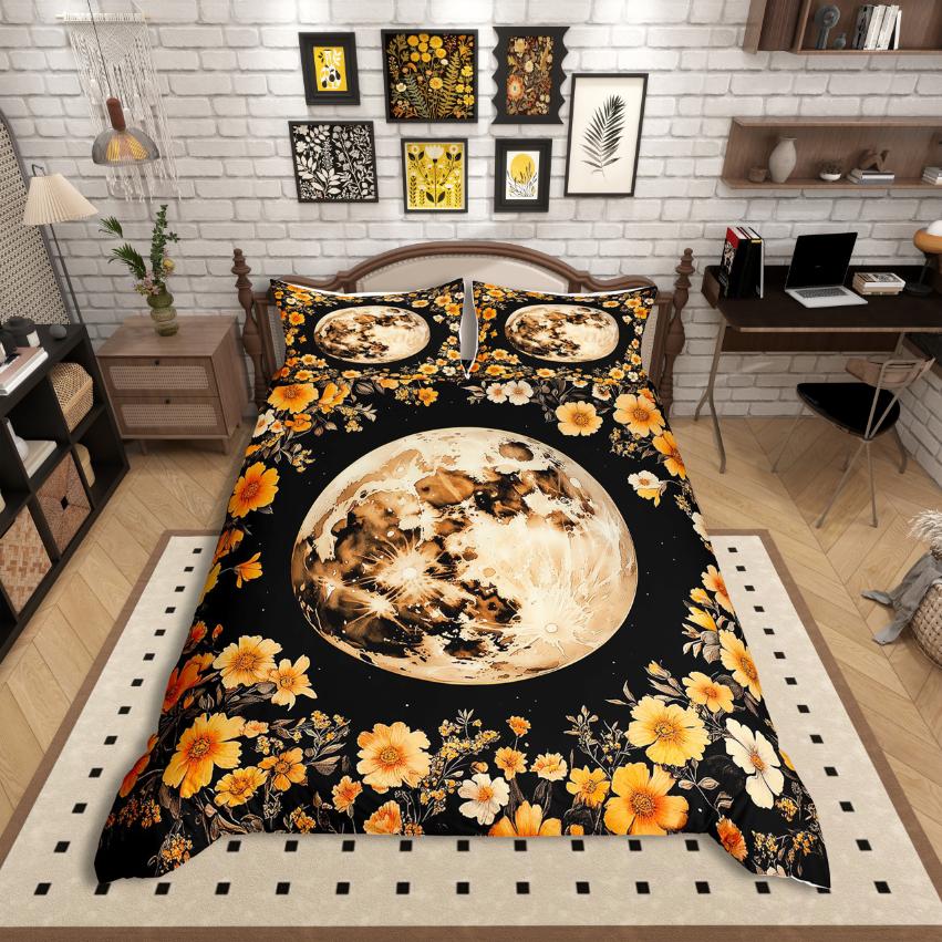 Homewish Cartoon Cat Duvet Cover SetColorful Flower Floral Comforter Cover SetBlack Kitten Bed Set For Girls Kids