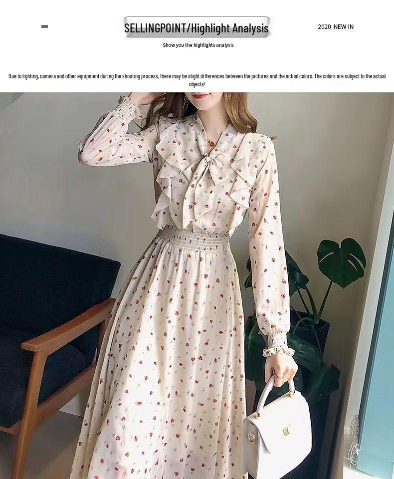 Chiffon Blumen Maxikleid Slim Fit mit Schleife, Langarm Frühjahrs Kollektion