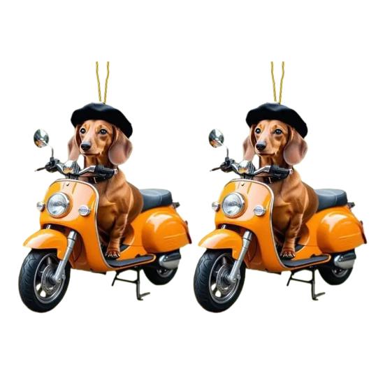 Vánoční dekorace Štěně Jízda na motocyklu Akrylový přívěsek Vánoční stromeček na zavěšení do auta na prázdniny