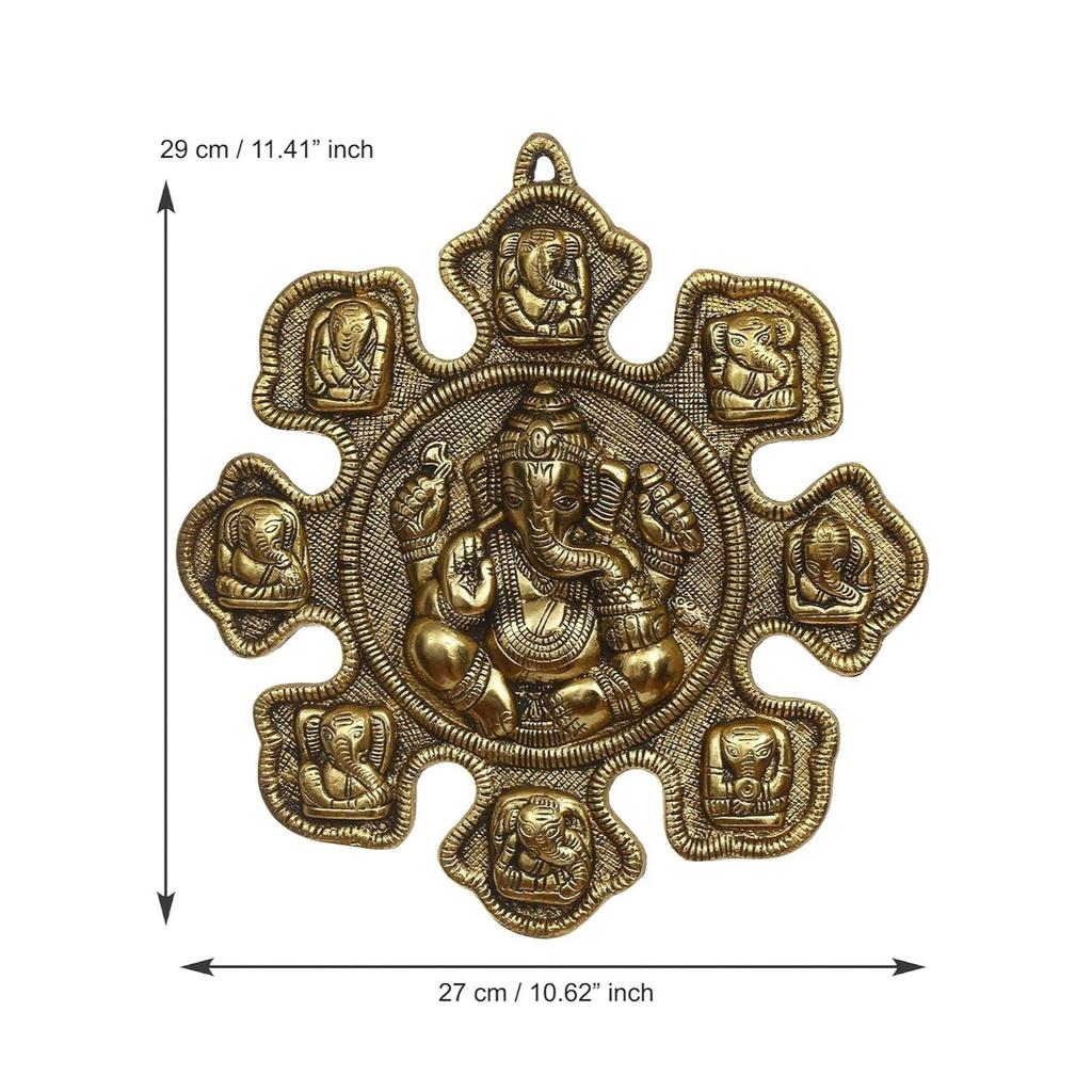 9 Variants of Lord Ganesha Metal Wall Hanging  Brown)