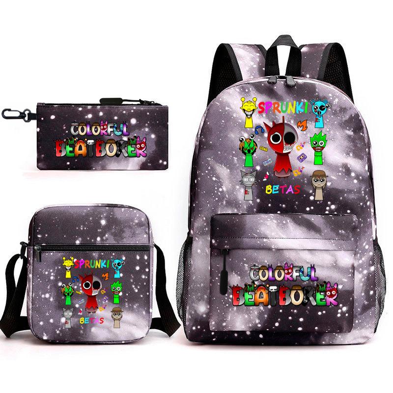 3D New Game Rhythm Box Sprunki School Bag Backpack Elementary and Secondary School Backpack Crossbody Bag Pencil Bag D