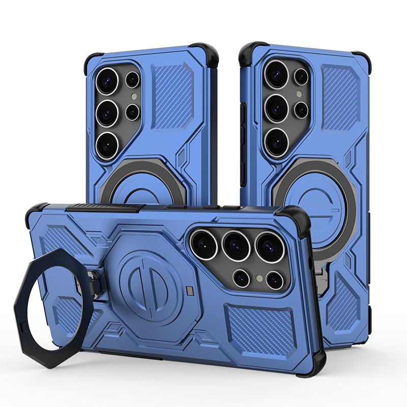 KEYSION Shockproof Magnetic Case for Samsung S25 Ultra 5G S25+Plus Upright Live Metal Ring Stand Phone Cover for Galaxy S25 Edge