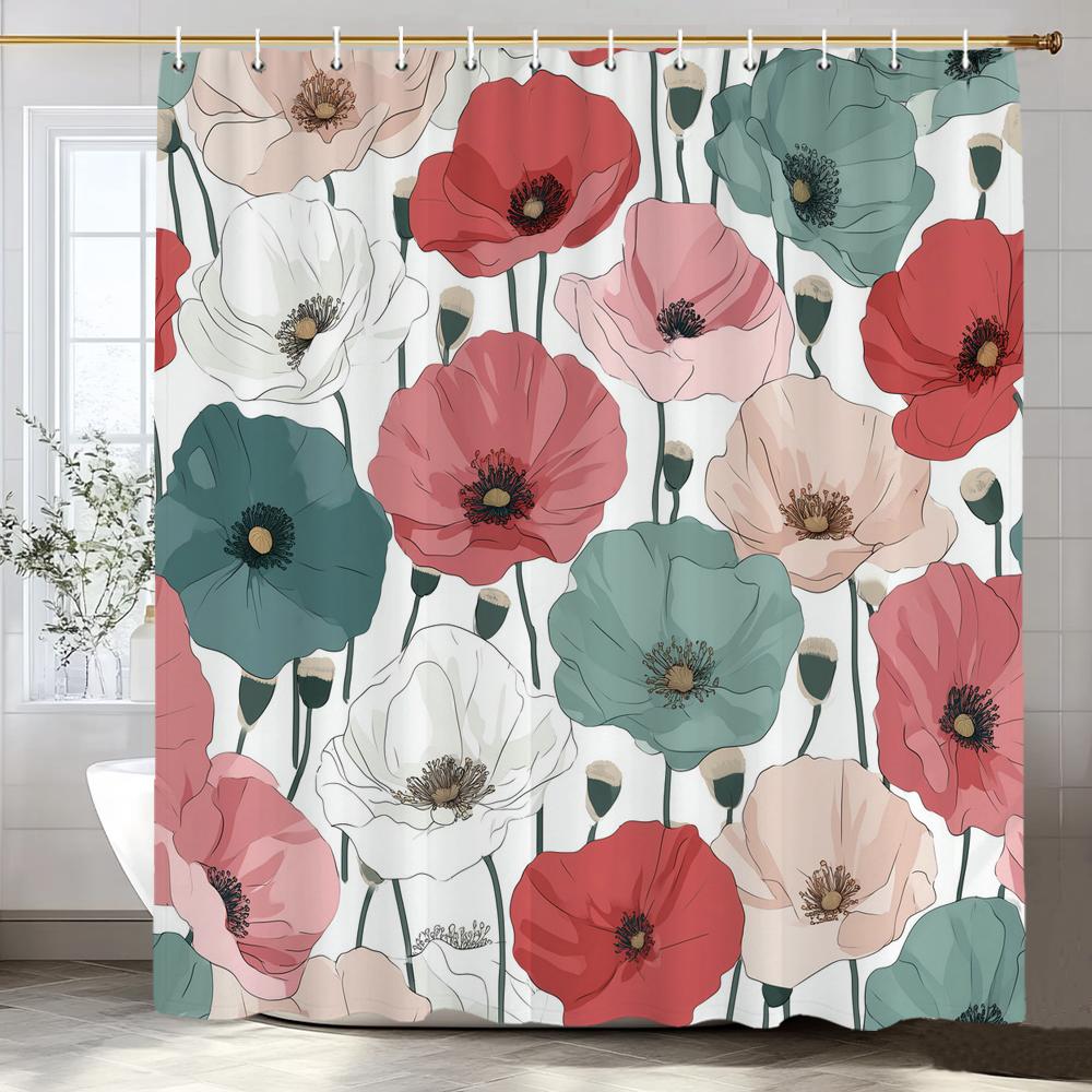 Beautiful Flowers Shower Curtain for Bathroom Blue Floral Romantic Wildflower Plants Nature Scenery Home Decor Curtain with Hook