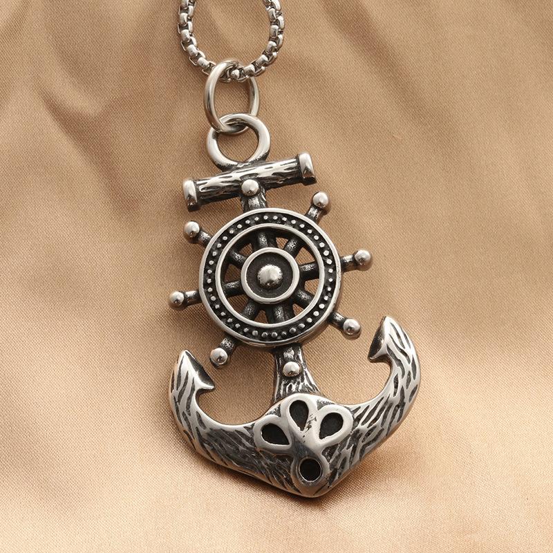 European and American Ship Anchor Mens Necklace Personalized Punk Trendy Mens Pendant Retro Necklace
