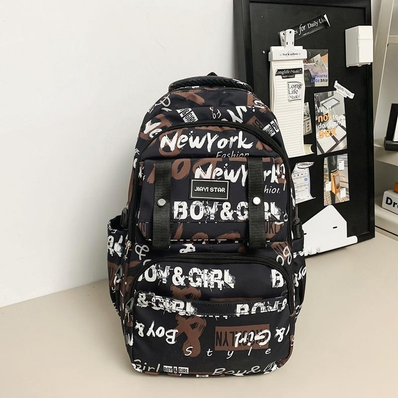 Large Capacity Student Backpack Graffiti Print Campus Backpack Men Lightweight Couple Backpack