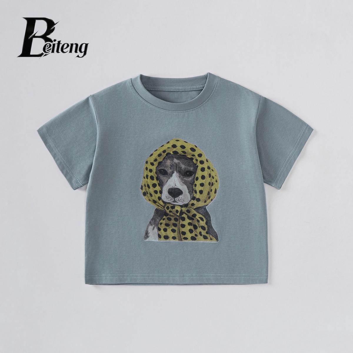Beiteng Kids Cartoon Short Sleeve Summer T-shirt - Cute Korean Style Boys Top светло-синий