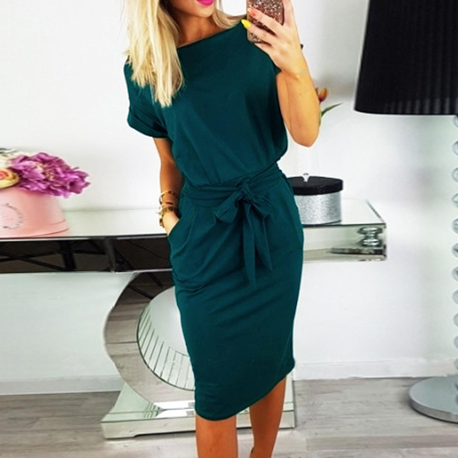 

Женское повседневное карманное летнее женское вечернее платье с коротким рукавом S