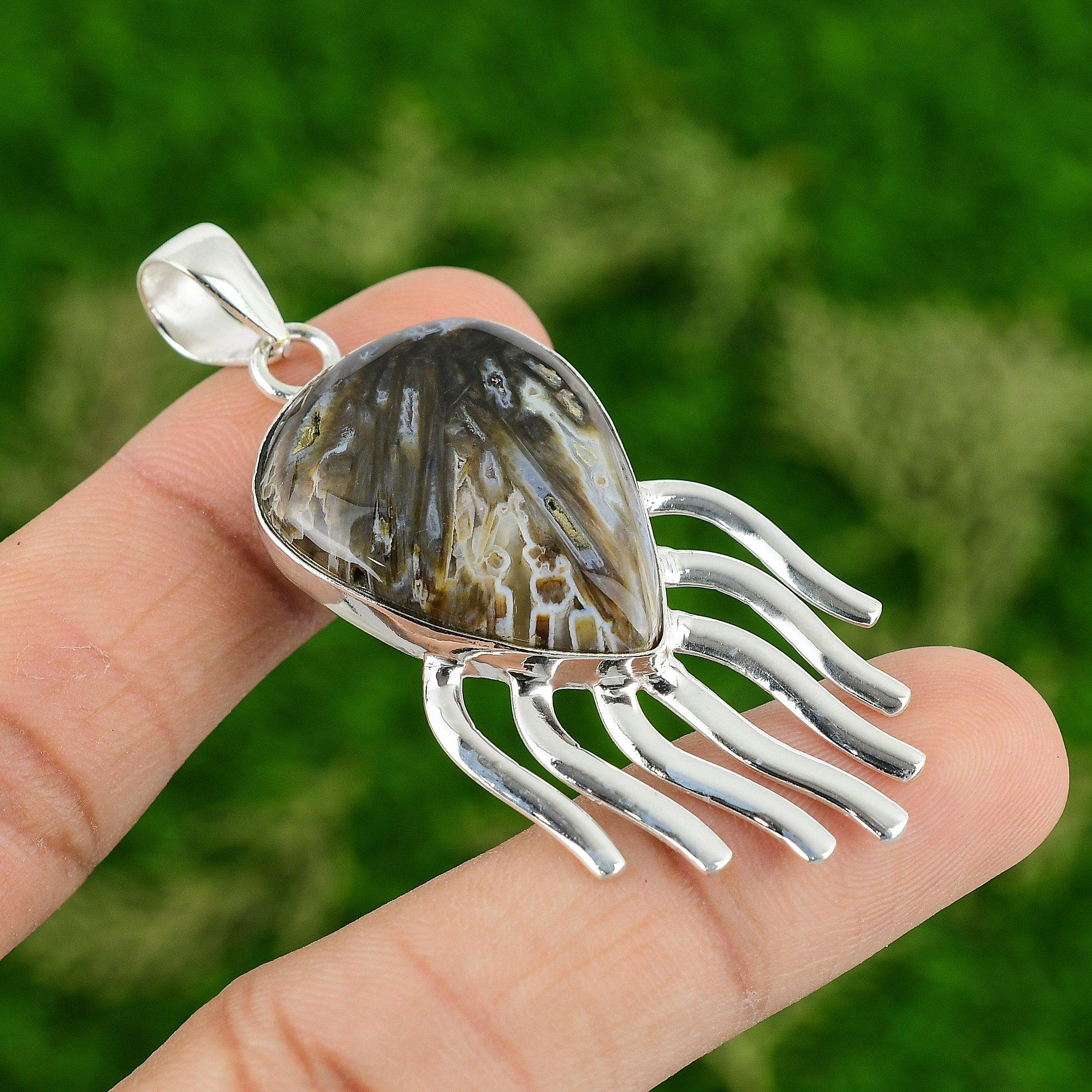 

Friendship Day Deal Sterling Silver Stick Agate Gemstone Mother Pendant Jewelry