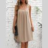 Women Summer Casual Sleeveless Solid Color Pleated One Piece Dress