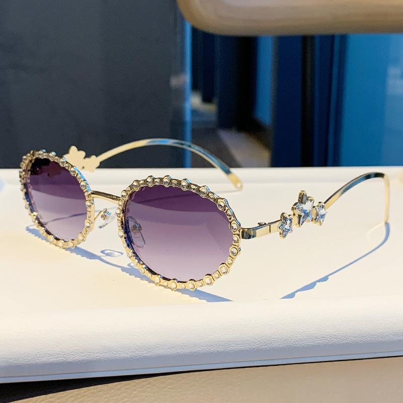 Star Diamond Rhinestone Round Frame Sunglasses - Versatile & High-End Glasses for Parties