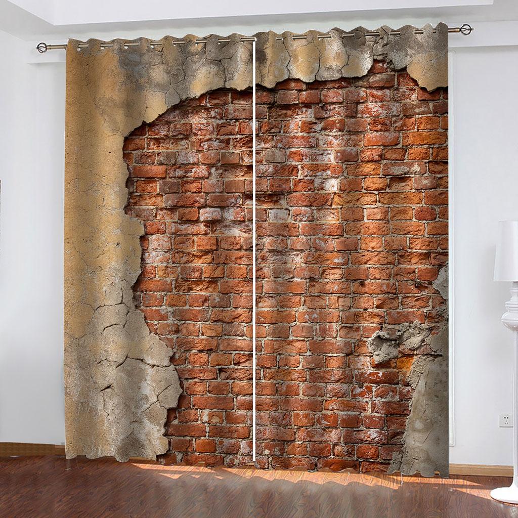 Curtains For The Home 3D Vintage Red Brick Wall Art Shading Bedroom Winodw Curtains Set For Living Room 2 Pieces Free Shiping