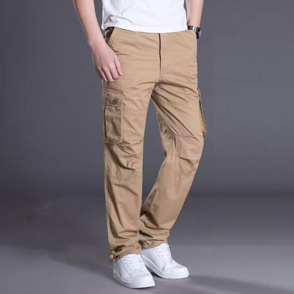 2025 Cotton Multi Flap Pockets Men's Straight Leg Cargo Pants Loose Casual Outdoor Pants Men's Work Pants for Hiking Tactical