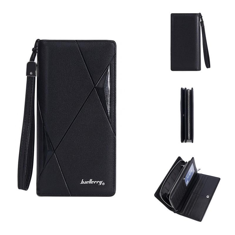 New Men s Long Wallet European American Multi Card Holder Handbag Business Zipper Armpit Bag 20X10X4 чёрный