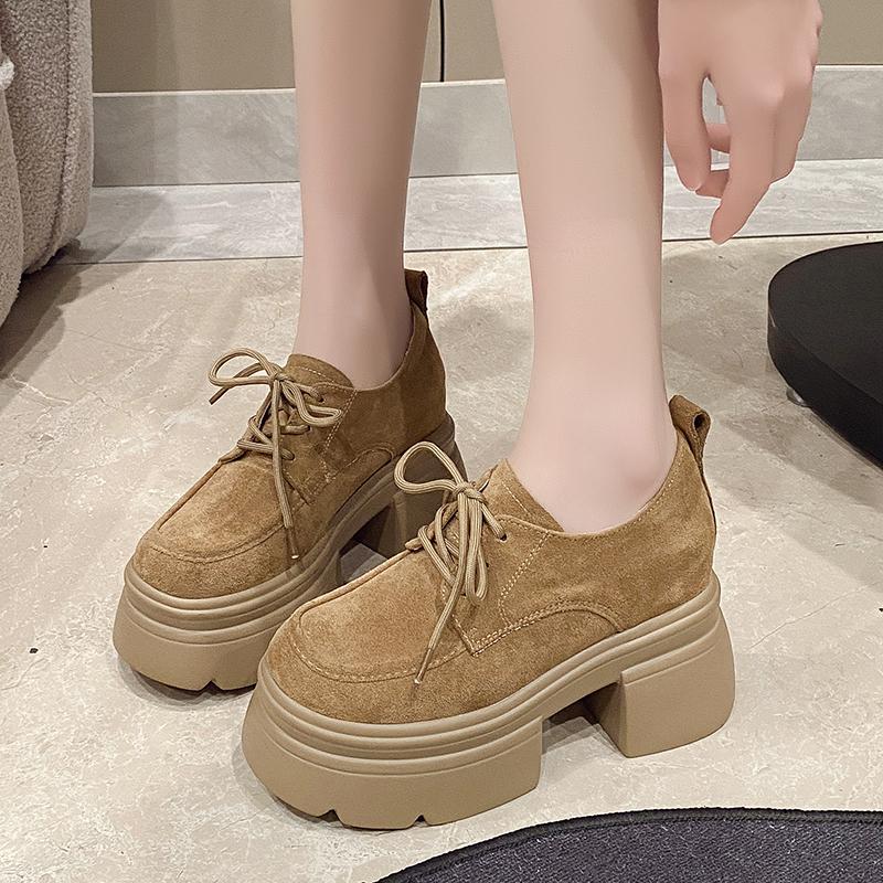 Fashion Spring New Thick Heel Shoes Women's Fashion Round Head Deep Mouth Before Lacing Thick Sole Anti-slip Wear-resistant High Heels