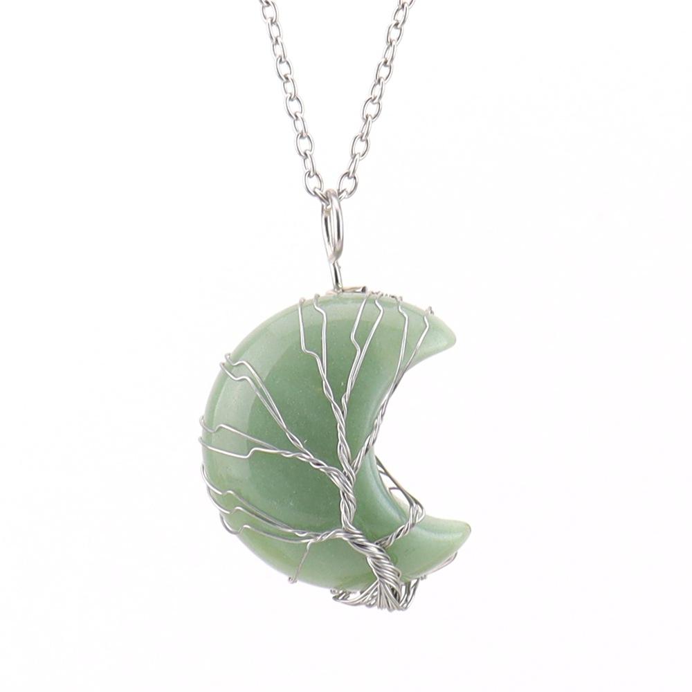 Natural Amethyst Moon Tree Of Life Pendant Necklace Handmade Crystal Fortune Tree Jewelry N512