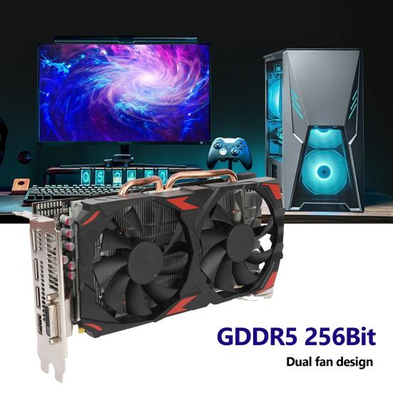 RX580 Grafikkarte Hohe Effizienz Dual-Lüfter 8GB GDDR5 256Bit Effiziente Wärmeableitung Geräuscharm Speicher Videospielkarte Computer