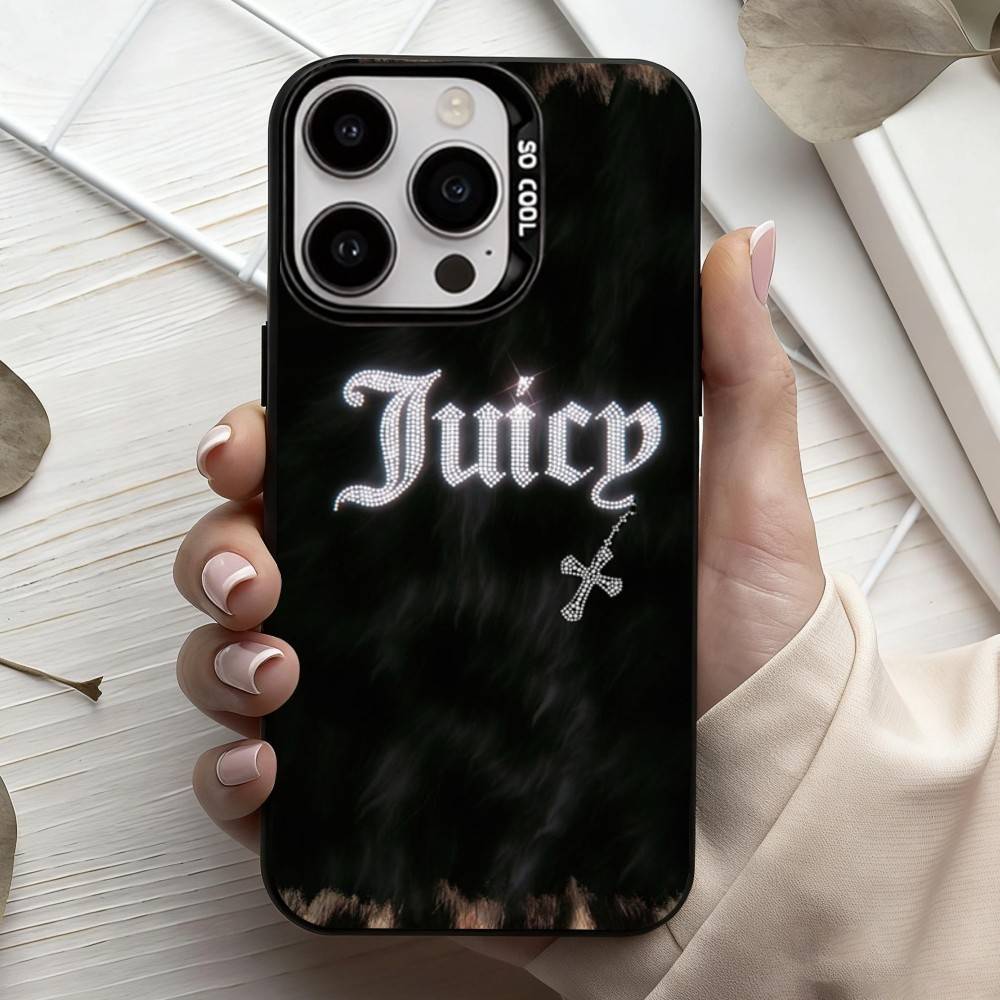 J-Juicy C-Couture Phone Case For iPhone17,16,15,14,13,12,11 Plus,Pro Max Black Candy Silver Plated Cover