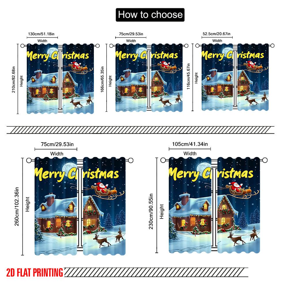 2pcs 2D Flat Printing Christmas Scene Curtain Merry Christmas Night Versatile Polyester Without Electricity Family Party