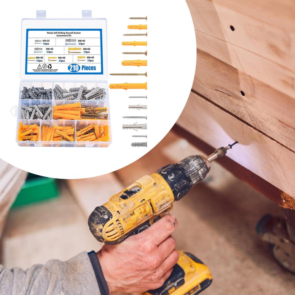Self-Drilling Anchors Screws Self-Drilling 210 Pieces Drywall Anchors Quick Drive Toggle Bolts Heavy Duty Hand Tool For Shelves