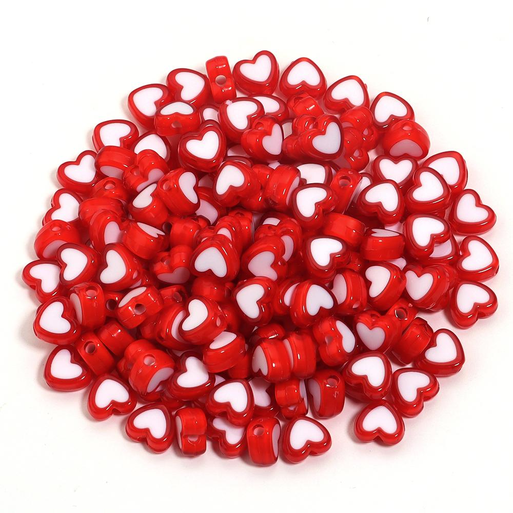100pcs/lot 8mm Colored Acrylic Beads White Heart Shaped Spacer Beads For DIY Exquisite Bracelet Earrings Gift Supplies Wholesale