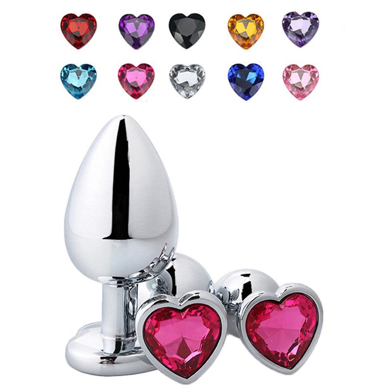 3 Size Anal Plug Heart Stainless Steel Crystal Anal Plug Removable Butt Plug Stimulator Anal Sex Toys Prostate Massager Dildo