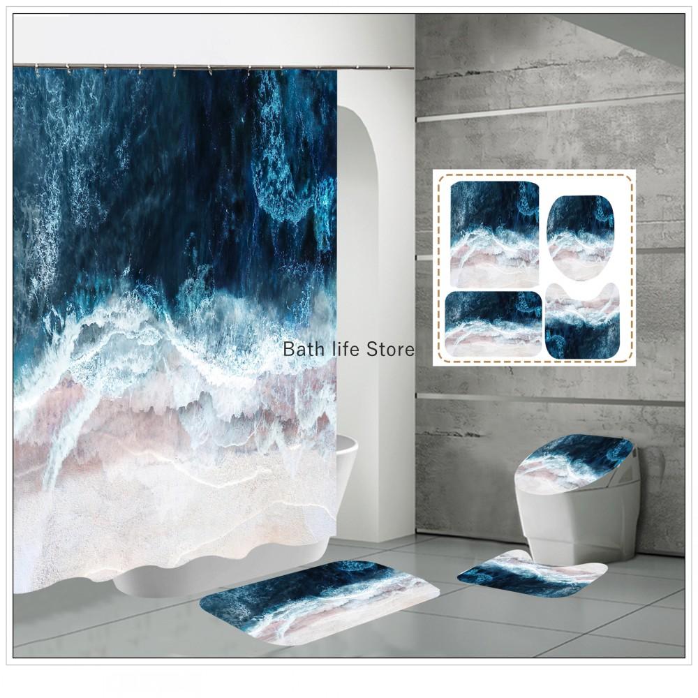 Luxury Golden White Marble Shower Curtain Modern With Non Slip Rug Mat Bathroom Waterproof Polyester Fashion Home Decor 180x180