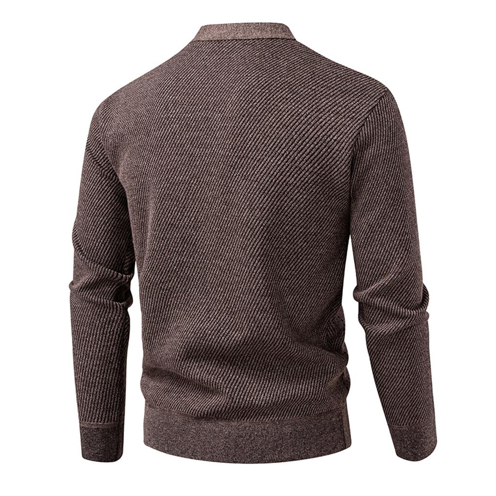 Men's Solid Color Textured Casual Plus Velvet Casual Sports Slim Sweater Needle Cardigan Jacket