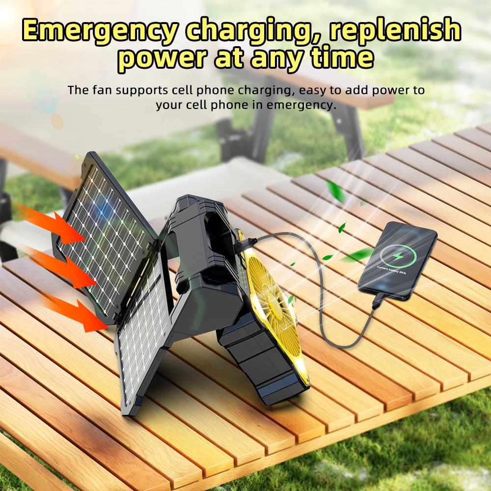 Solar Charging Portable Fan with Solar Panel Battery Operated Powered Outdoor Tent Fans For Hiking Fishing Picnic Emergency