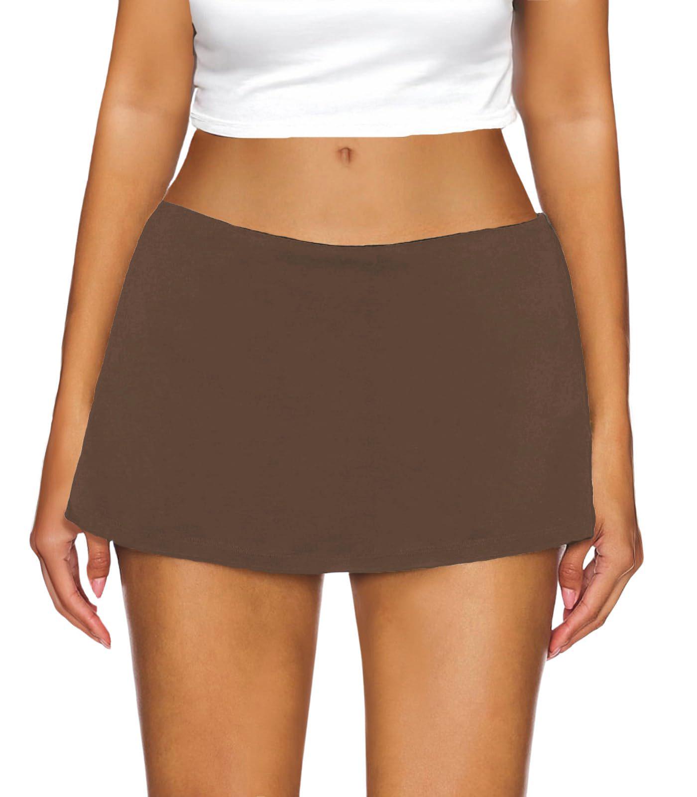 

Women s Black Low-Waist Mini Skirt with Built-in Shorts - Stretchy & Sexy Summer Basic Wear X-Large (XL) кавовий