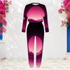 Women Plus Size Round Neck Long Sleeve Black Gold Printed Cuffed Top And Cuffed Pants Two Piece Set With Pockets