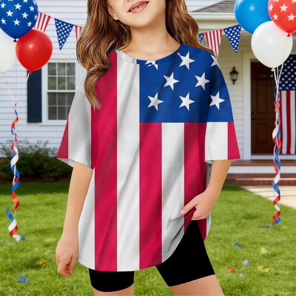 Kids Independence Day Print Round Neck Short Sleeve Casual T-shirt