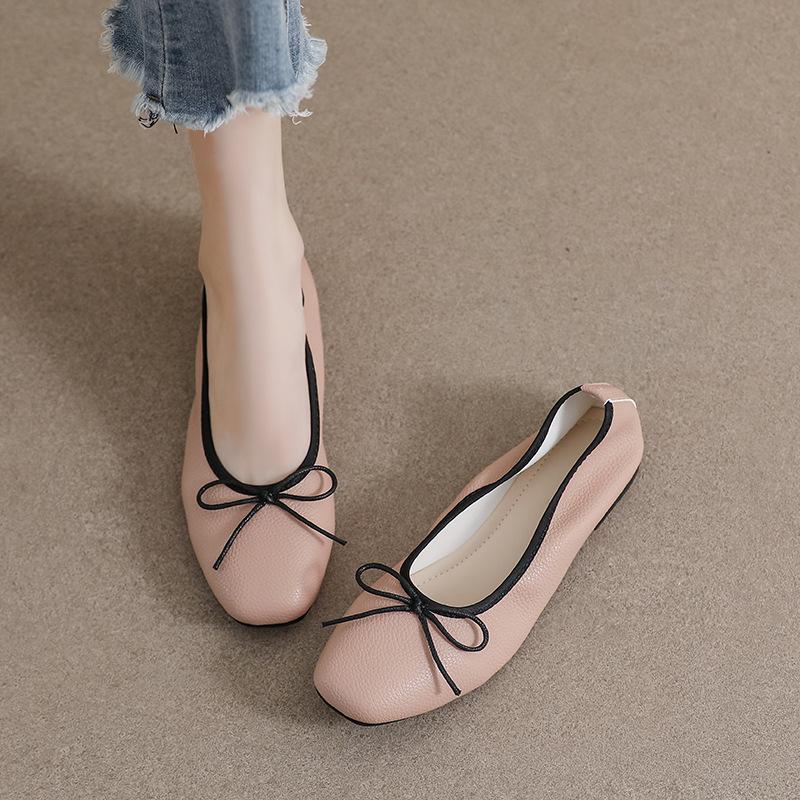Weiwei Girl Square Toe Bow Loafers - Women's Soft Sole Ballet Flats