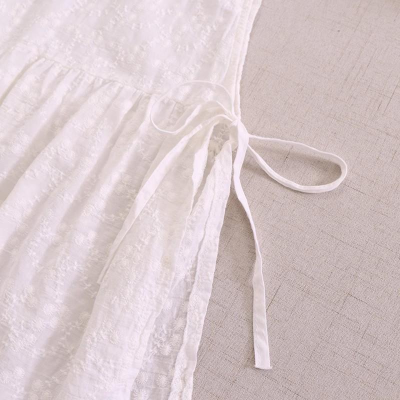 Sweet Mori Style Cotton Linen Embroidered Vest with Side Slit and Tie-Up Design