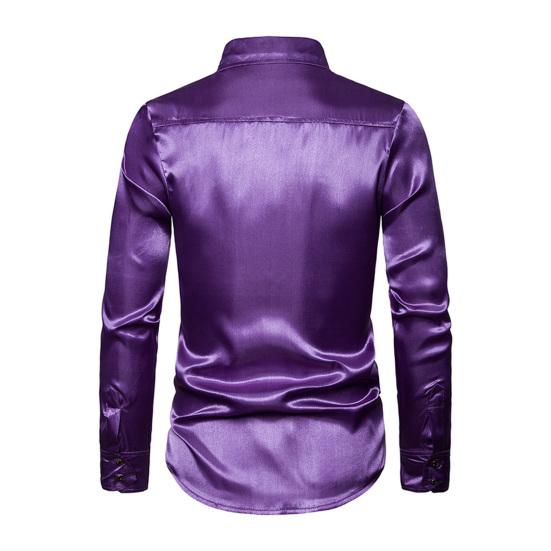 Men Retro Glossy Shirt Lapel Button-up Shirt with Sequins Vintage Formal Shirt for Disco Bars Nightclubs Parties
